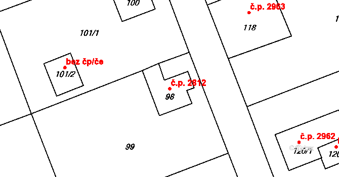 Helenín 2812, Jihlava na parcele st. 98 v KÚ Helenín, Katastrální mapa