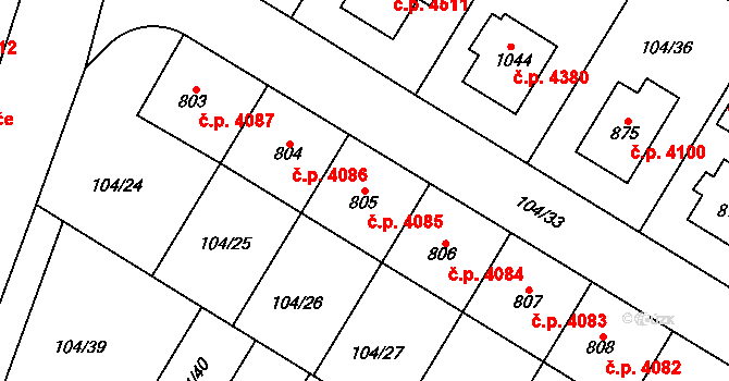 Jihlava 4085 na parcele st. 805 v KÚ Bedřichov u Jihlavy, Katastrální mapa