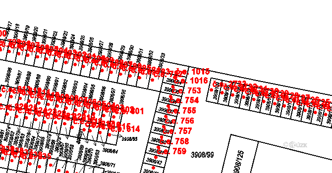 Jihlava 1016 na parcele st. 3908/35 v KÚ Jihlava, Katastrální mapa