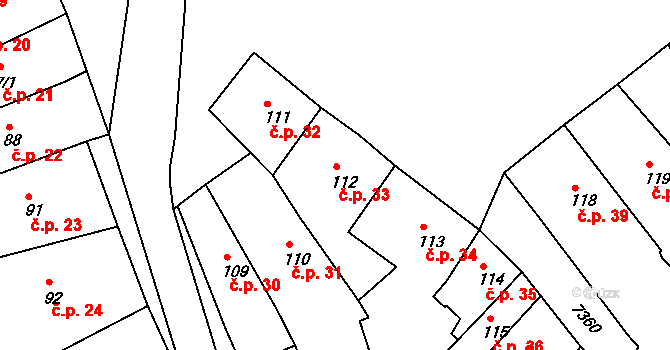 Telč-Vnitřní Město 33, Telč na parcele st. 112 v KÚ Telč, Katastrální mapa