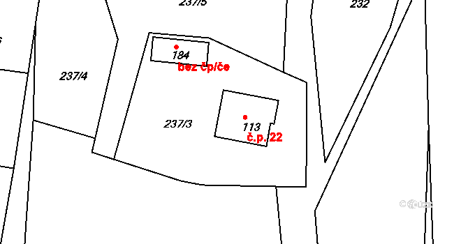 Klení 22, Benešov nad Černou na parcele st. 113 v KÚ Klení, Katastrální mapa