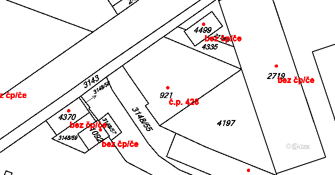 Kyjov 428 na parcele st. 921 v KÚ Kyjov, Katastrální mapa
