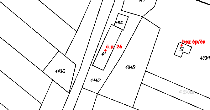 Lhotka 25, Kostelany na parcele st. 41 v KÚ Lhotka u Kroměříže, Katastrální mapa