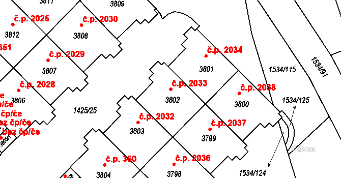 Šumperk 2033 na parcele st. 3802 v KÚ Šumperk, Katastrální mapa