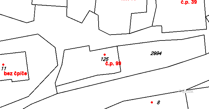 Křivsoudov 99 na parcele st. 125 v KÚ Křivsoudov, Katastrální mapa