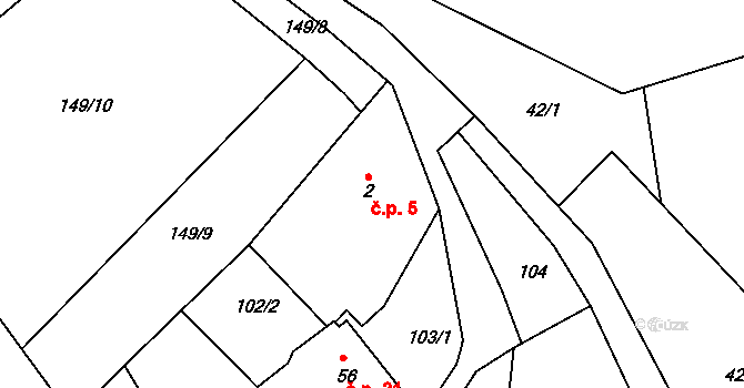Kobylí a Plchov 5, Bystřice na parcele st. 2 v KÚ Kobylí, Katastrální mapa