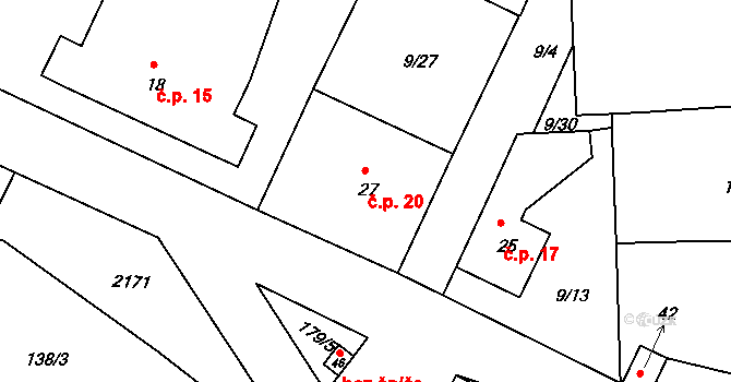 Hostějeves 20, Jarošov nad Nežárkou na parcele st. 27 v KÚ Hostějeves, Katastrální mapa