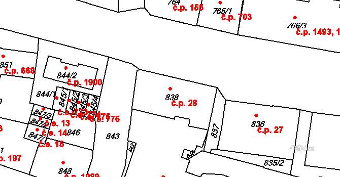 Děčín IV-Podmokly 28, Děčín na parcele st. 838 v KÚ Podmokly, Katastrální mapa