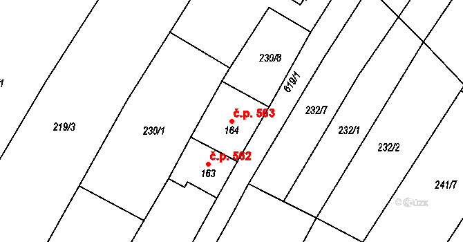 Chvalčov 563 na parcele st. 164 v KÚ Chvalčova Lhota, Katastrální mapa