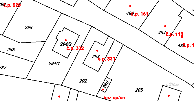 Doloplazy 331 na parcele st. 293 v KÚ Doloplazy u Olomouce, Katastrální mapa