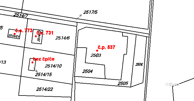 Poruba 537, Orlová na parcele st. 2503 v KÚ Poruba u Orlové, Katastrální mapa