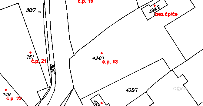 Choryně 13 na parcele st. 434/1 v KÚ Choryně, Katastrální mapa