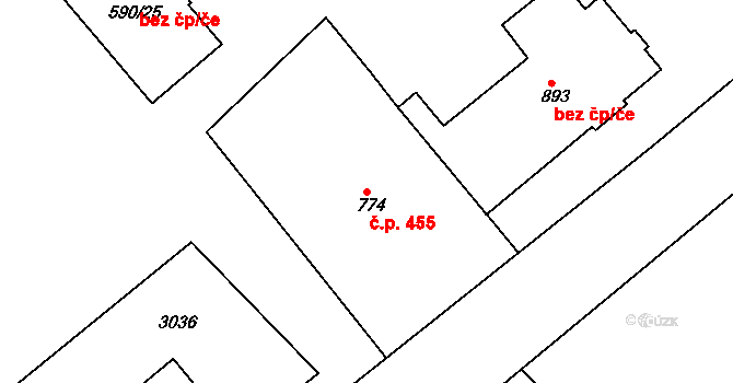 Sobotka 455 na parcele st. 774 v KÚ Sobotka, Katastrální mapa