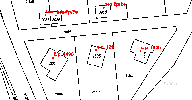 Rožnov pod Radhoštěm 126 na parcele st. 2605 v KÚ Rožnov pod Radhoštěm, Katastrální mapa