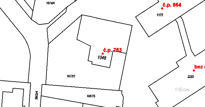 Rožnov pod Radhoštěm 763 na parcele st. 1048 v KÚ Rožnov pod Radhoštěm, Katastrální mapa
