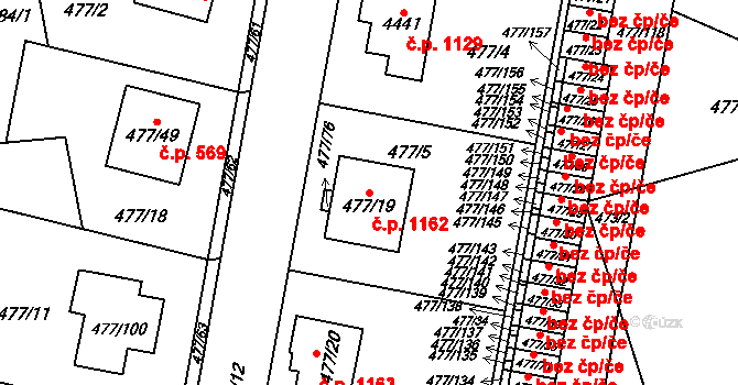 Žamberk 1162 na parcele st. 477/19 v KÚ Žamberk, Katastrální mapa
