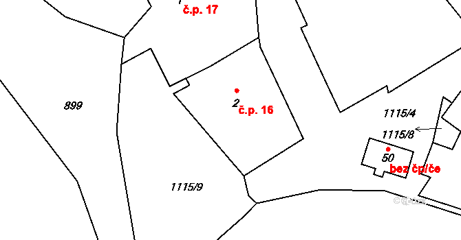 Studnice 16 na parcele st. 2 v KÚ Studnice, Katastrální mapa