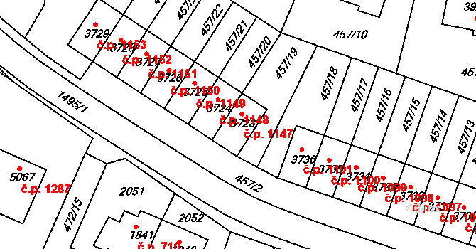 Horka-Domky 1147, Třebíč na parcele st. 3723 v KÚ Třebíč, Katastrální mapa