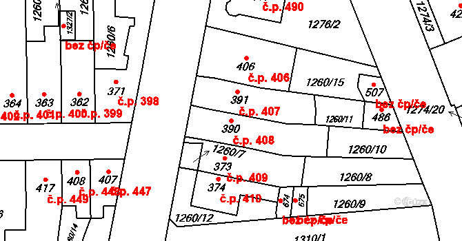 Lány 408, Svitavy na parcele st. 390 v KÚ Čtyřicet Lánů, Katastrální mapa