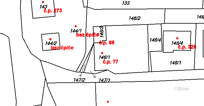 Rudice 77 na parcele st. 146/1 v KÚ Rudice u Blanska, Katastrální mapa