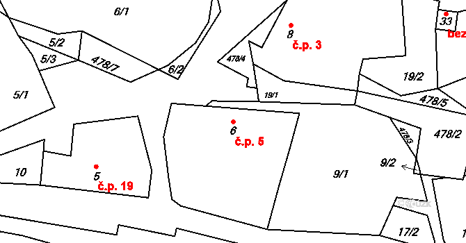 Pejškov 5, Pelhřimov na parcele st. 6 v KÚ Pejškov, Katastrální mapa