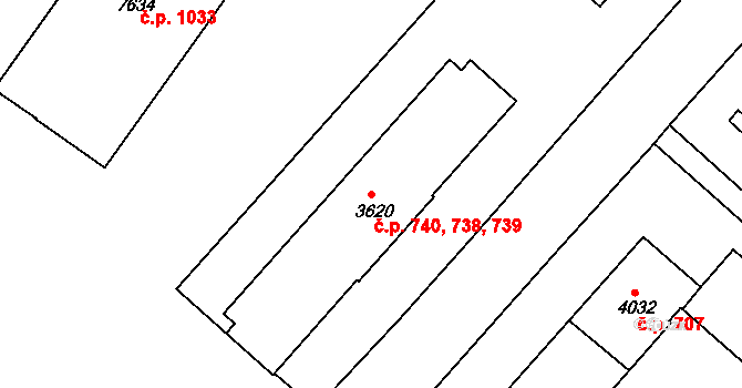 Kolín II 738,739,740, Kolín na parcele st. 3620 v KÚ Kolín, Katastrální mapa