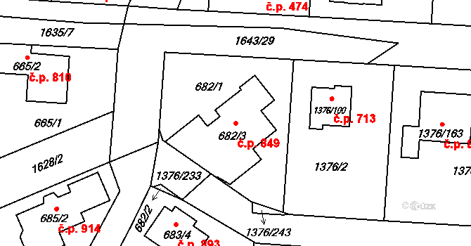 Řeporyje 849, Praha na parcele st. 682/3 v KÚ Řeporyje, Katastrální mapa