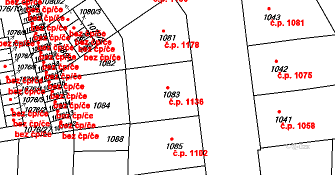 Žižkov 1136, Praha na parcele st. 1083 v KÚ Žižkov, Katastrální mapa