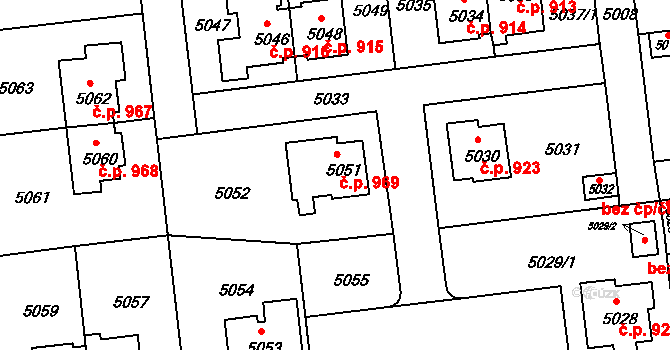 Záběhlice 969, Praha na parcele st. 5051 v KÚ Záběhlice, Katastrální mapa