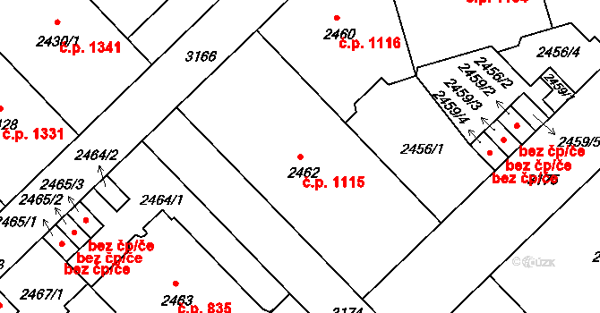 Nusle 1115, Praha na parcele st. 2462 v KÚ Nusle, Katastrální mapa