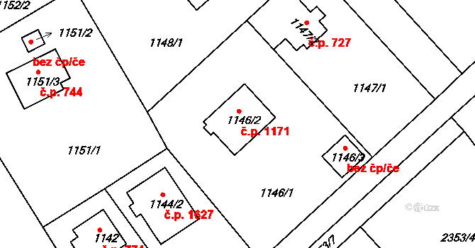 Kunratice 1171, Praha na parcele st. 1146/2 v KÚ Kunratice, Katastrální mapa