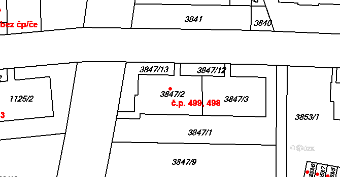 Dejvice 498,499, Praha na parcele st. 3847/2 v KÚ Dejvice, Katastrální mapa