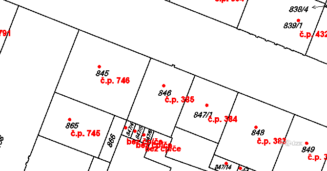 Bubeneč 385, Praha na parcele st. 846 v KÚ Bubeneč, Katastrální mapa