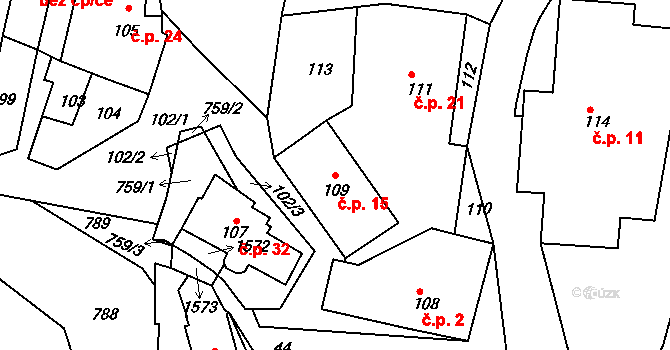 Chlum 15, Nalžovice na parcele st. 109 v KÚ Nalžovice, Katastrální mapa