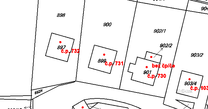 Sedlčany 731 na parcele st. 899 v KÚ Sedlčany, Katastrální mapa