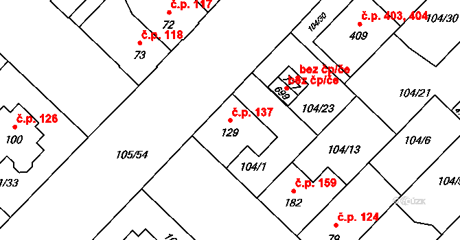 Lazce 137, Olomouc na parcele st. 129 v KÚ Lazce, Katastrální mapa