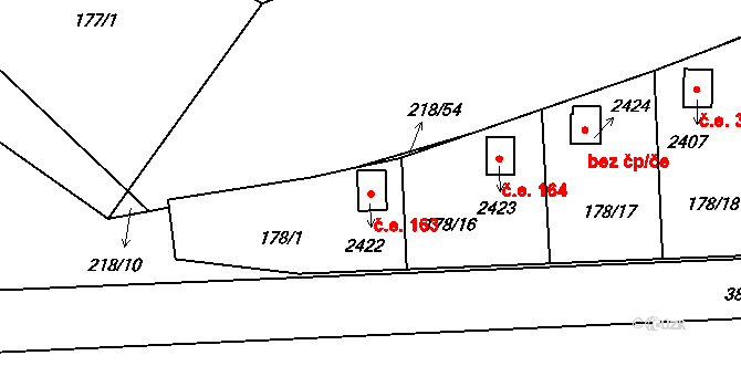 Sezimovo Ústí 163 na parcele st. 2422 v KÚ Sezimovo Ústí, Katastrální mapa