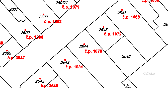 Chomutov 1078 na parcele st. 2544 v KÚ Chomutov I, Katastrální mapa