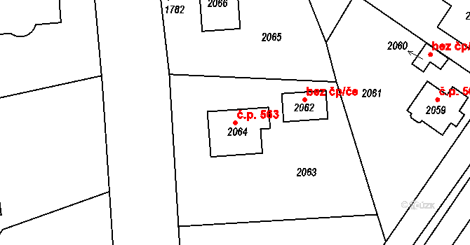 Hodkovice nad Mohelkou 563 na parcele st. 2064 v KÚ Hodkovice nad Mohelkou, Katastrální mapa
