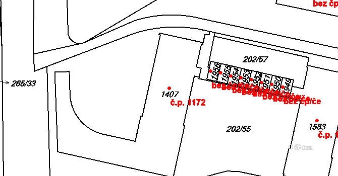 Hradec Králové 1172 na parcele st. 1407 v KÚ Hradec Králové, Katastrální mapa