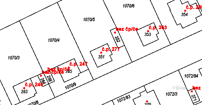 Věkoše 277, Hradec Králové na parcele st. 351 v KÚ Věkoše, Katastrální mapa