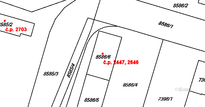 Jižní Předměstí 2447,2646, Plzeň na parcele st. 8586/6 v KÚ Plzeň, Katastrální mapa