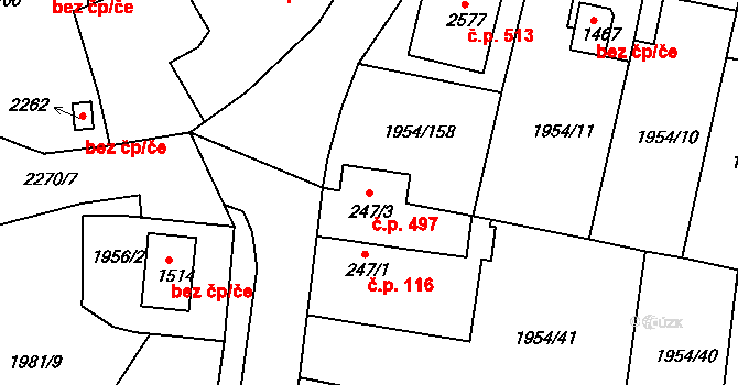 Litice 116, Plzeň na parcele st. 247/1 v KÚ Litice u Plzně, Katastrální mapa