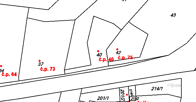 Hvozdec 40 na parcele st. 40 v KÚ Hvozdec u Veverské Bítýšky, Katastrální mapa