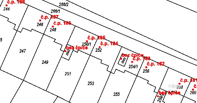 Padochov 184, Oslavany na parcele st. 252 v KÚ Padochov, Katastrální mapa