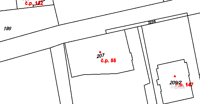 Dolní Datyně 55, Havířov na parcele st. 207 v KÚ Dolní Datyně, Katastrální mapa