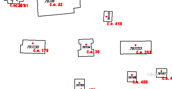 Oslnovice 36 na parcele st. 797/34 v KÚ Oslnovice, Katastrální mapa