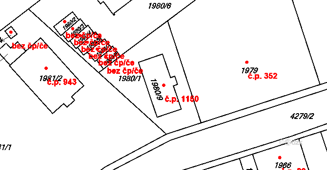 Jindřichův Hradec II 1150, Jindřichův Hradec na parcele st. 1980/9 v KÚ Jindřichův Hradec, Katastrální mapa