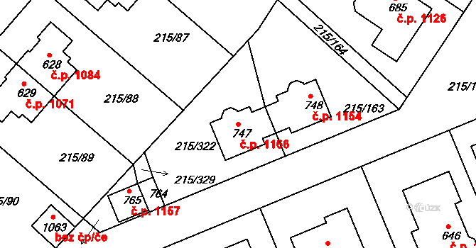 Rudná 1166 na parcele st. 747 v KÚ Hořelice, Katastrální mapa