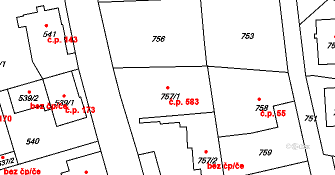 Liberec XI-Růžodol I 583, Liberec na parcele st. 757/1 v KÚ Růžodol I, Katastrální mapa
